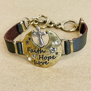 Leather 2 Tone Color Faith Hope Love Bracelet